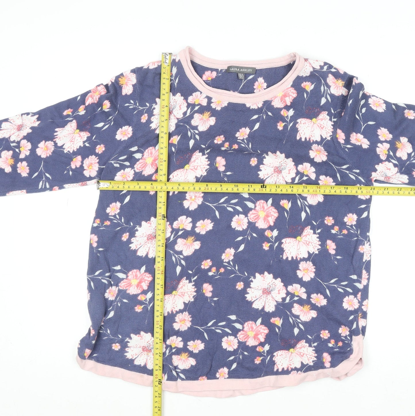 Laura Ashley Women's Blue Floral Cotton Pullover Jumper UK 18