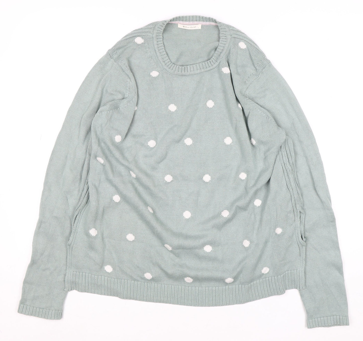 Rare Earth Women Green Polka Dot Cotton Crew Neck Jumper L