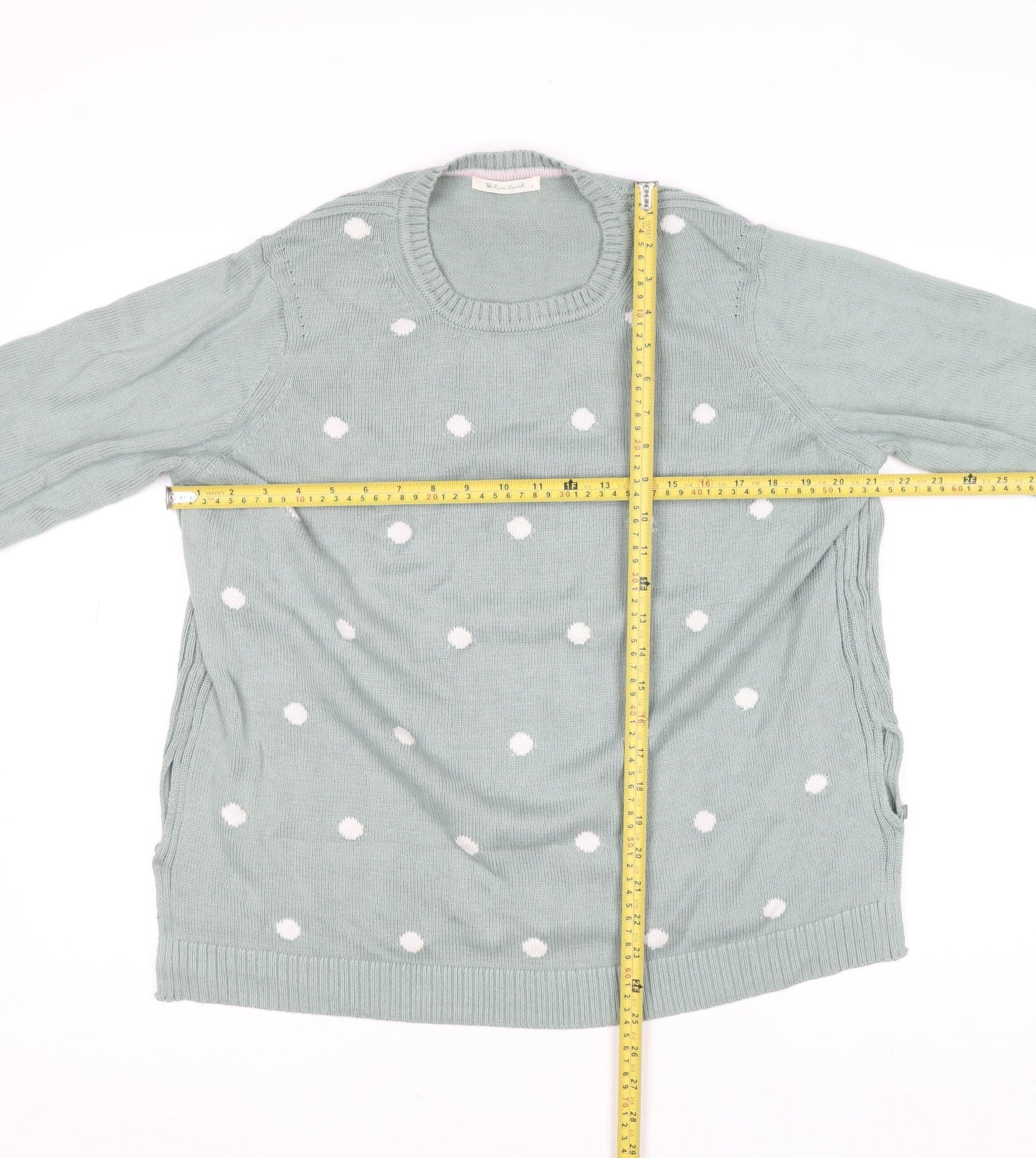 Rare Earth Women Green Polka Dot Cotton Crew Neck Jumper L
