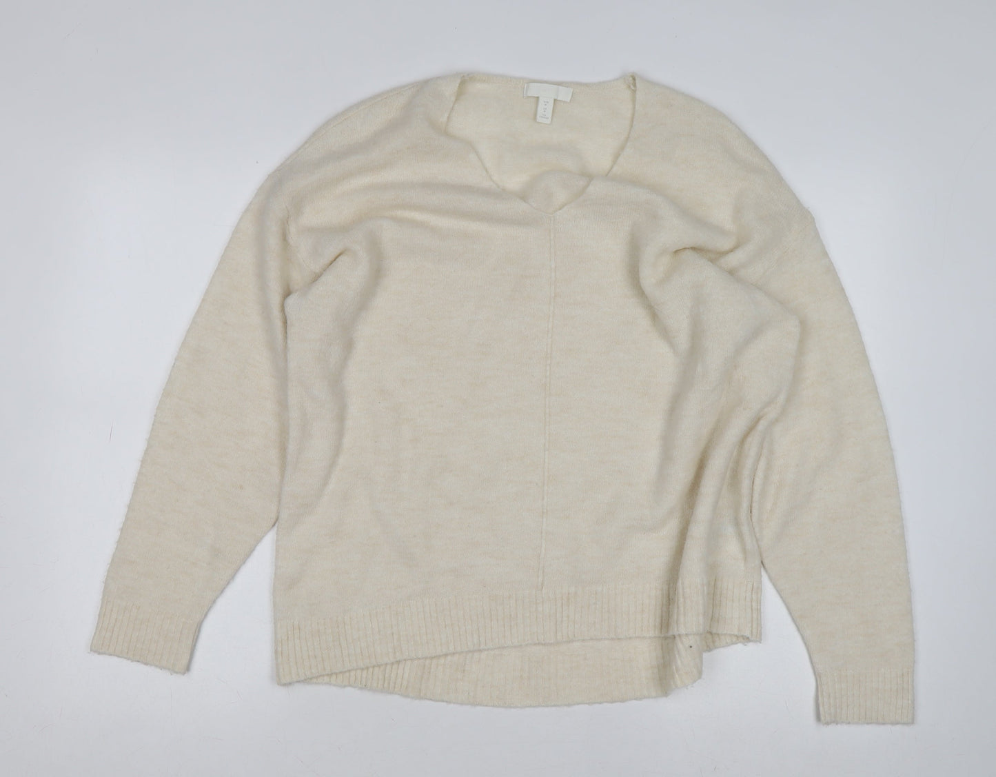 H&M Women’s Beige V-Neck Knit Jumper Size M