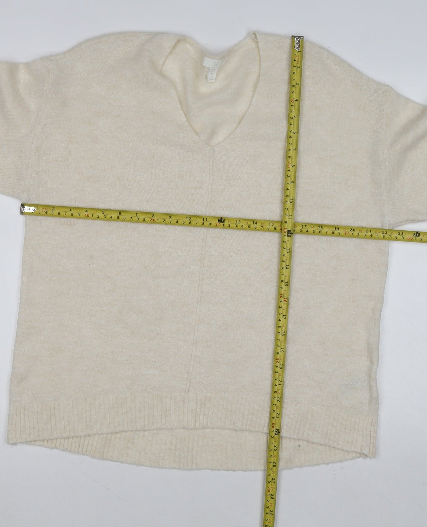 H&M Women’s Beige V-Neck Knit Jumper Size M
