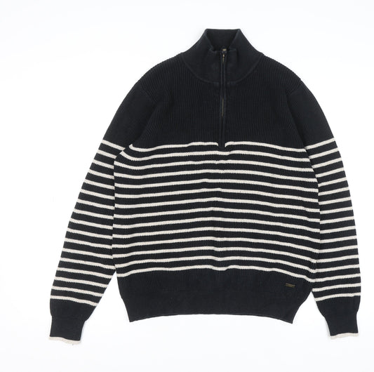 Joules Womens Black Striped Cotton 1/2 Zip Jumper UK 16