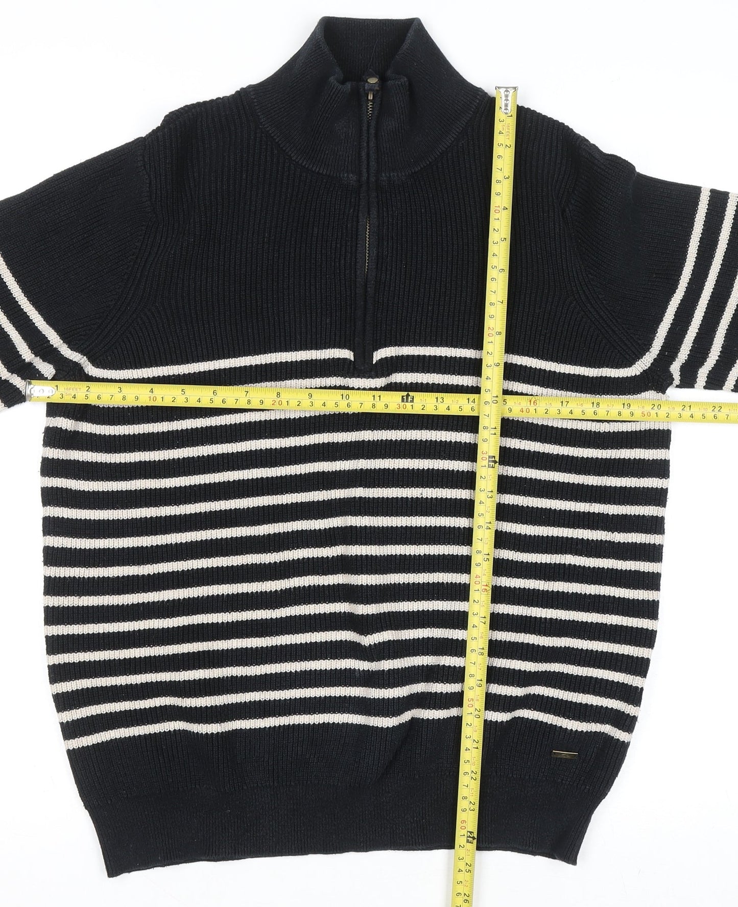 Joules Womens Black Striped Cotton 1/2 Zip Jumper UK 16