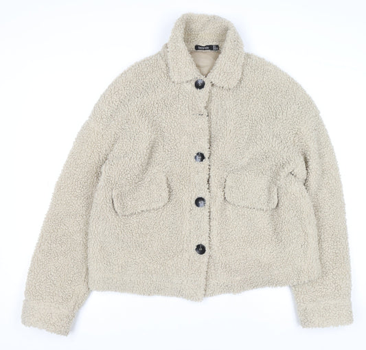 Boohoo Womens Beige Faux Fur Lined Short Jacket Size 8