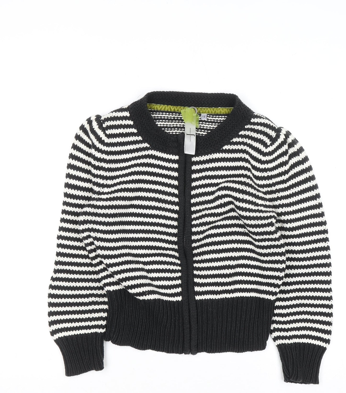 Jasper Conran Women Black White Striped Cotton Full Zip Jumper Size 12