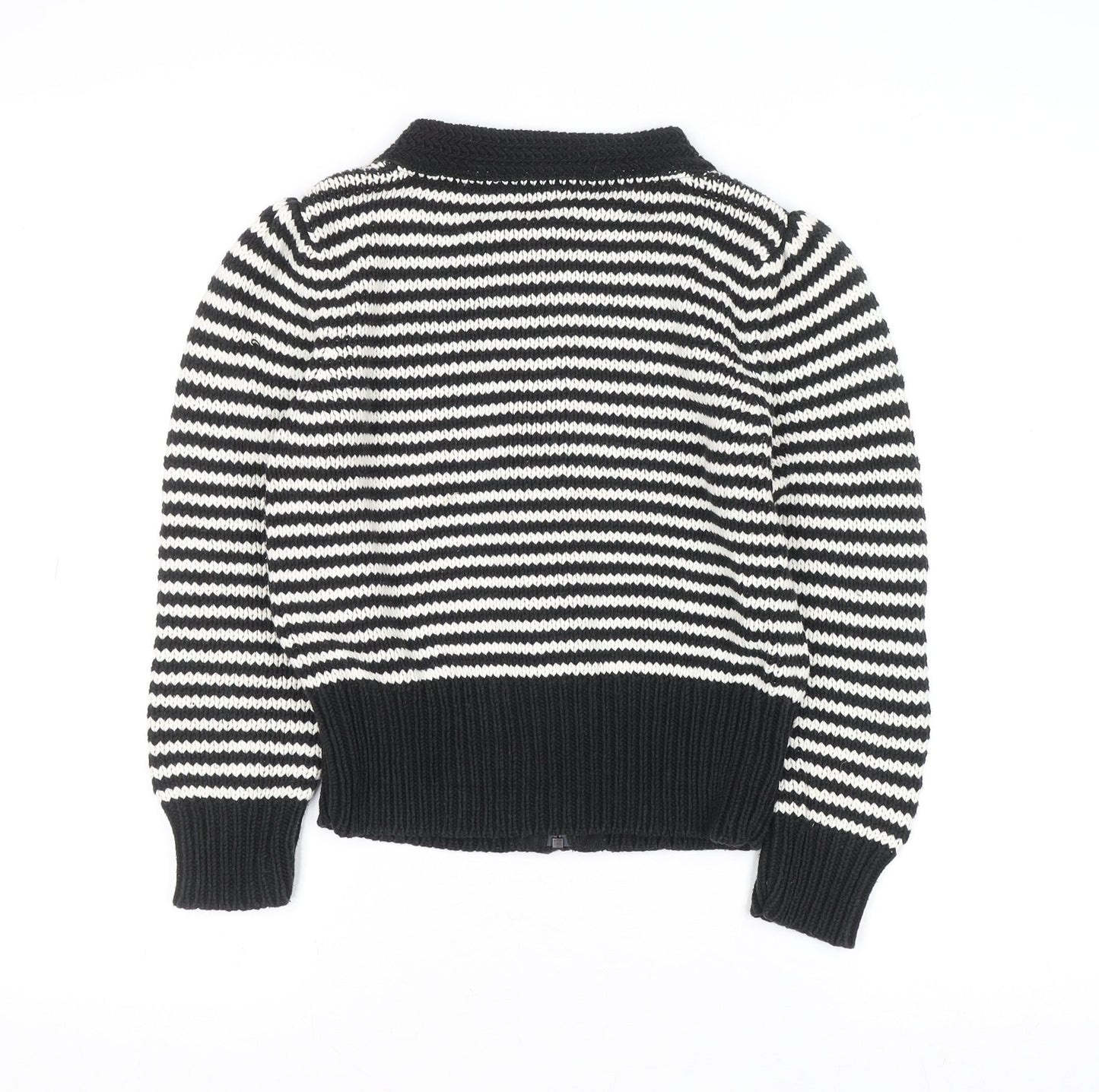 Jasper Conran Women Black White Striped Cotton Full Zip Jumper Size 12