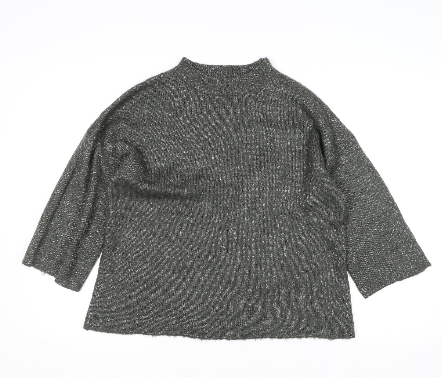 Warehouse Womens Grey Metallic Mock Neck Knit Pullover Jumper Size 16