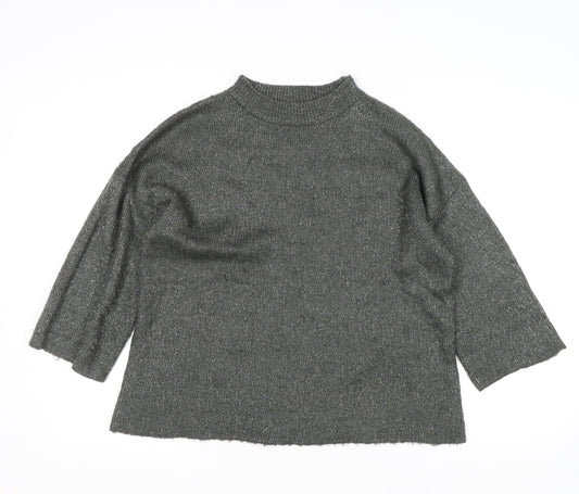 Warehouse Womens Grey Metallic Mock Neck Knit Pullover Jumper Size 16