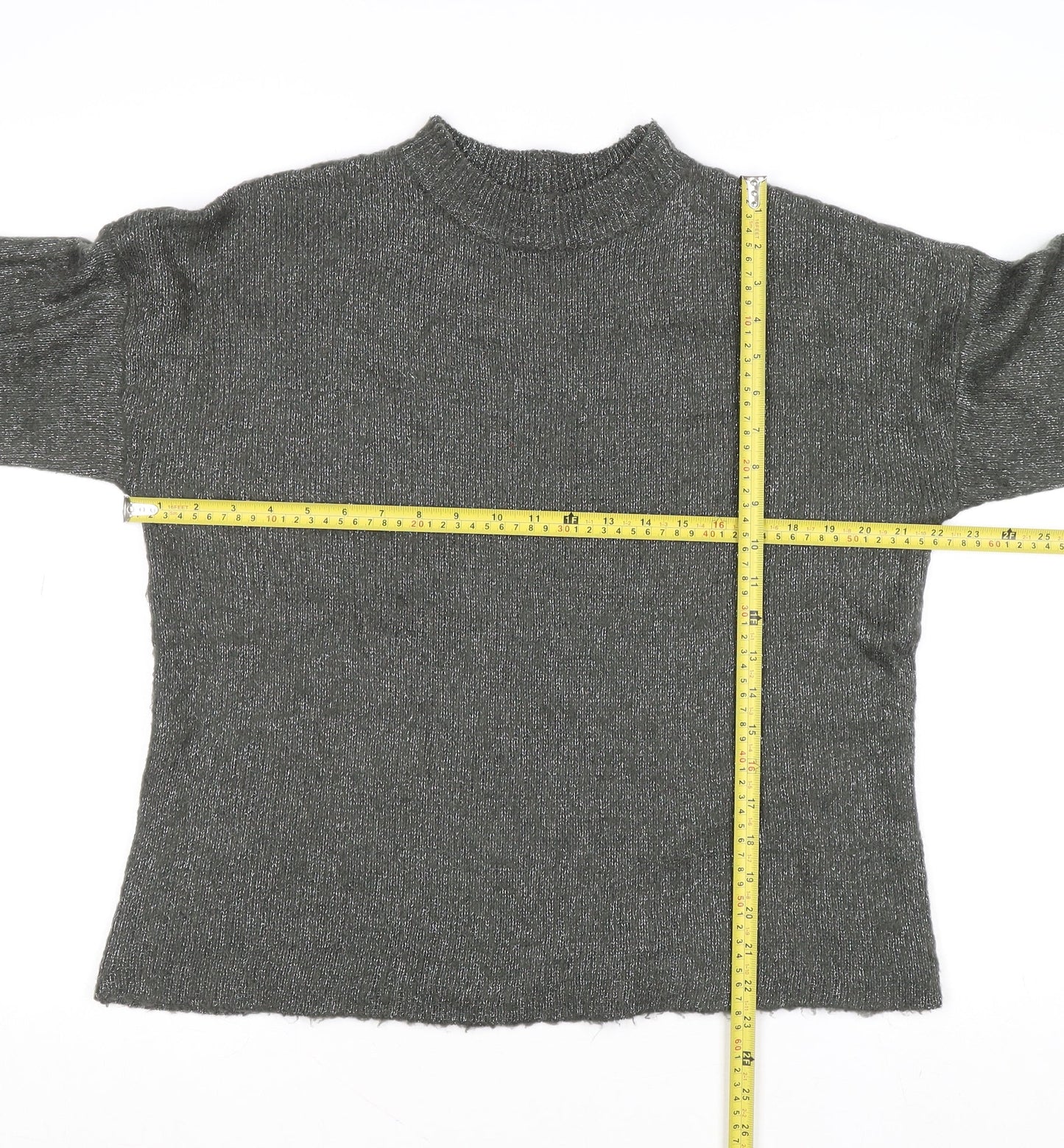 Warehouse Womens Grey Metallic Mock Neck Knit Pullover Jumper Size 16