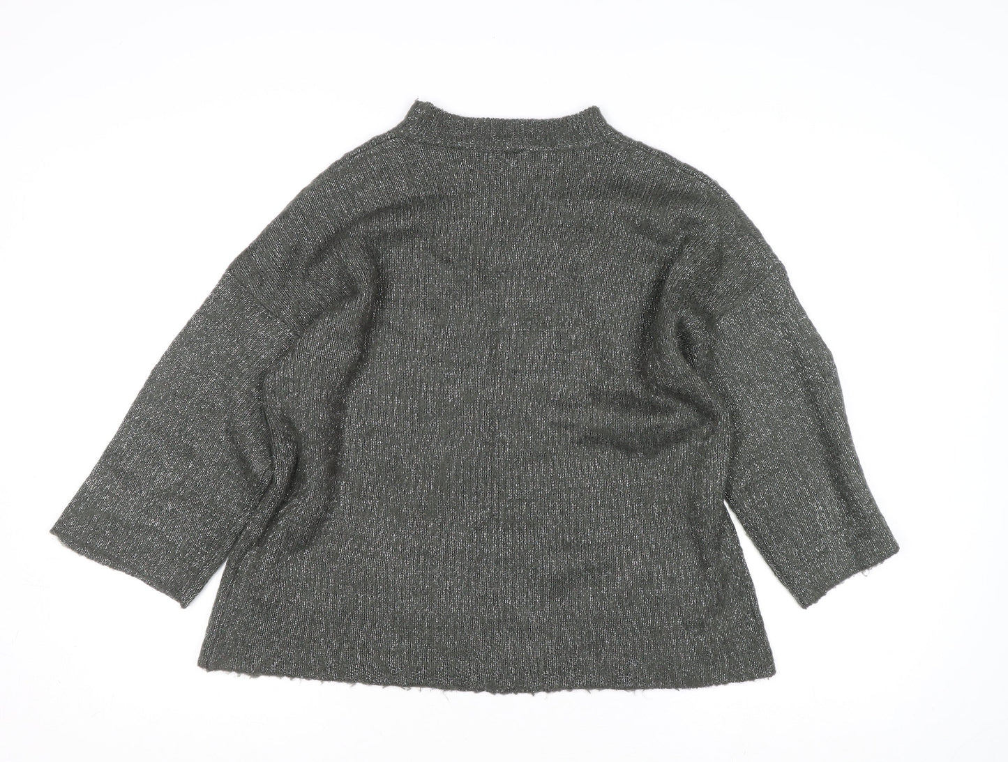 Warehouse Womens Grey Metallic Mock Neck Knit Pullover Jumper Size 16