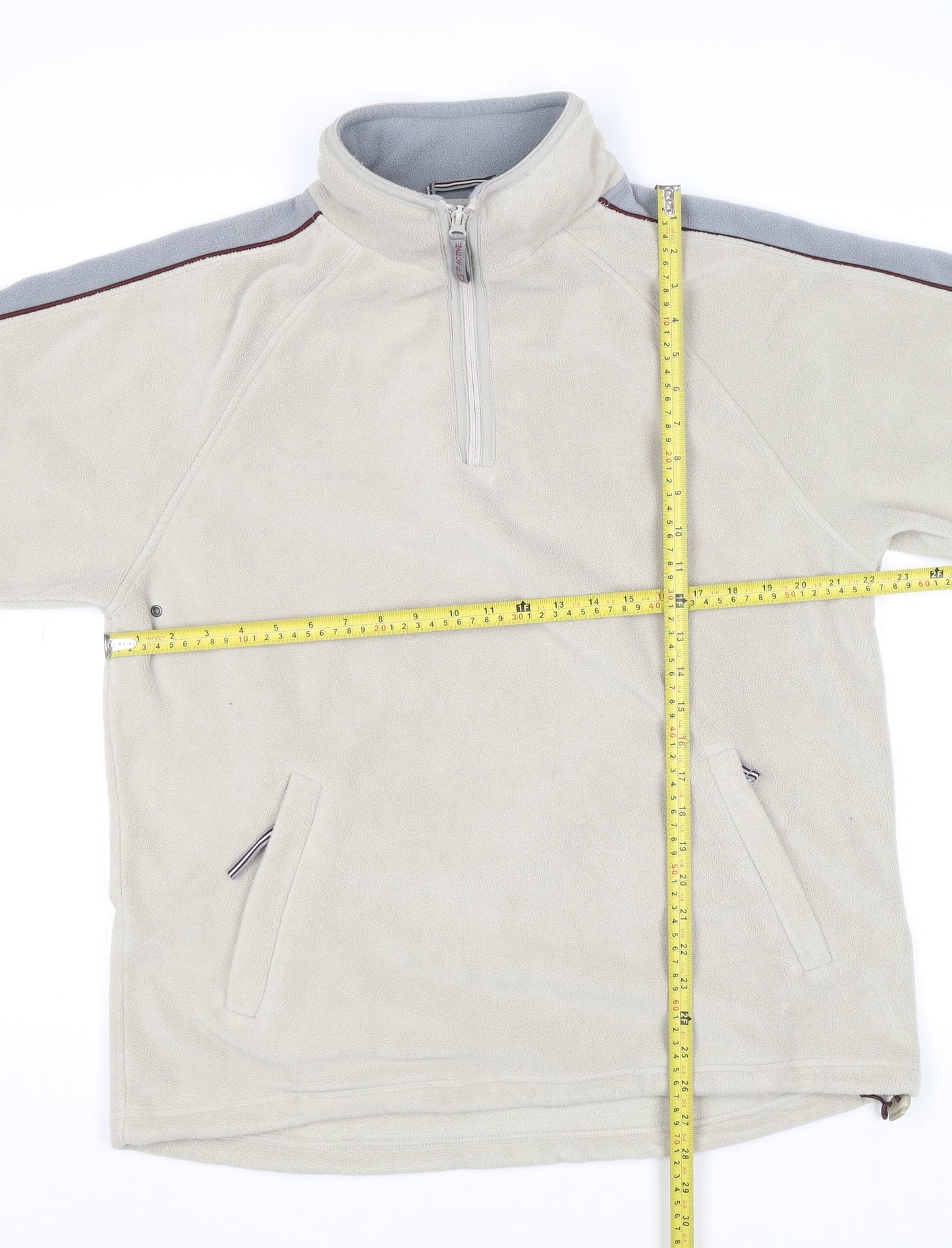 Active Sportswear Men's Beige Fleece 1/4 Zip Pullover Sweatshirt M