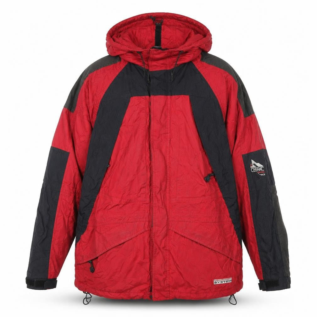 Serac Men's Red Hooded Parka Jacket L Regular Fit Outdoor Coat