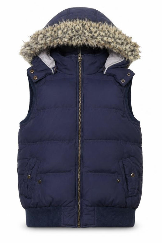 FatFace Women Blue Size 12 Hooded Puffer Gilet Waistcoat