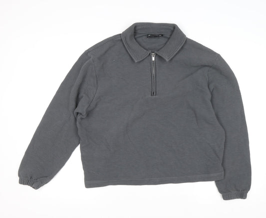 ASOS DESIGN Women’s Grey Collared 1/2 Zip Cotton Jumper Size M