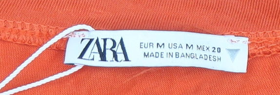 Zara Women Orange Basic Short Sleeve Cotton T-Shirt Medium