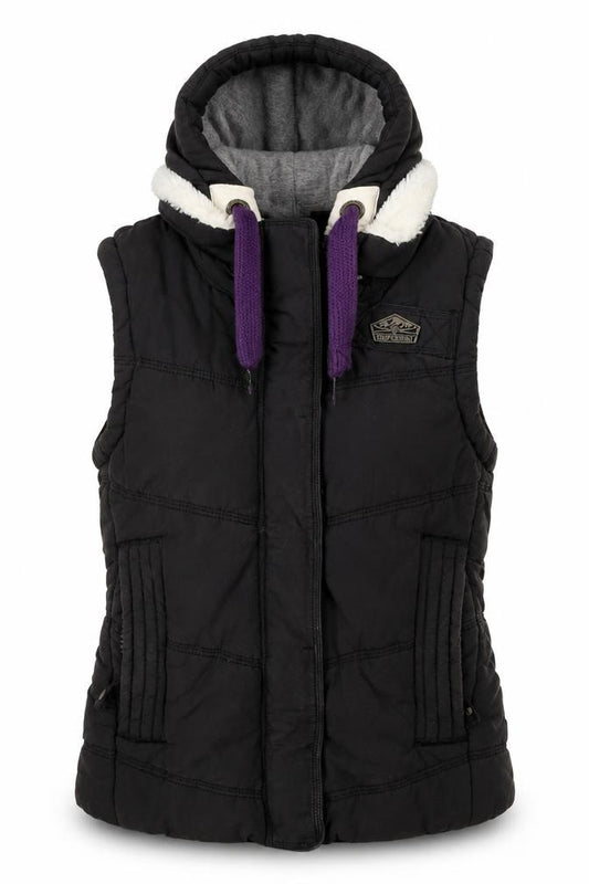 Superdry Women's Black Hooded Puffer Waistcoat Size S Outdoor Winter