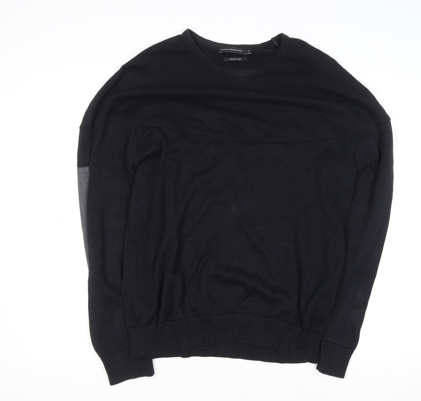 French Connection Men's Black Cotton Crew Neck Jumper Small