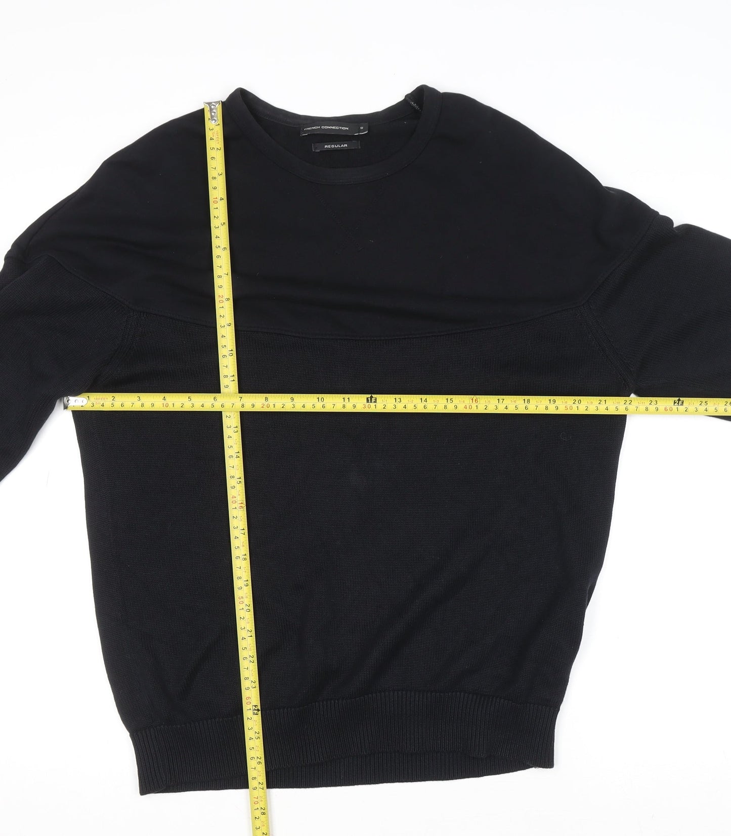 French Connection Men's Black Cotton Crew Neck Jumper Small