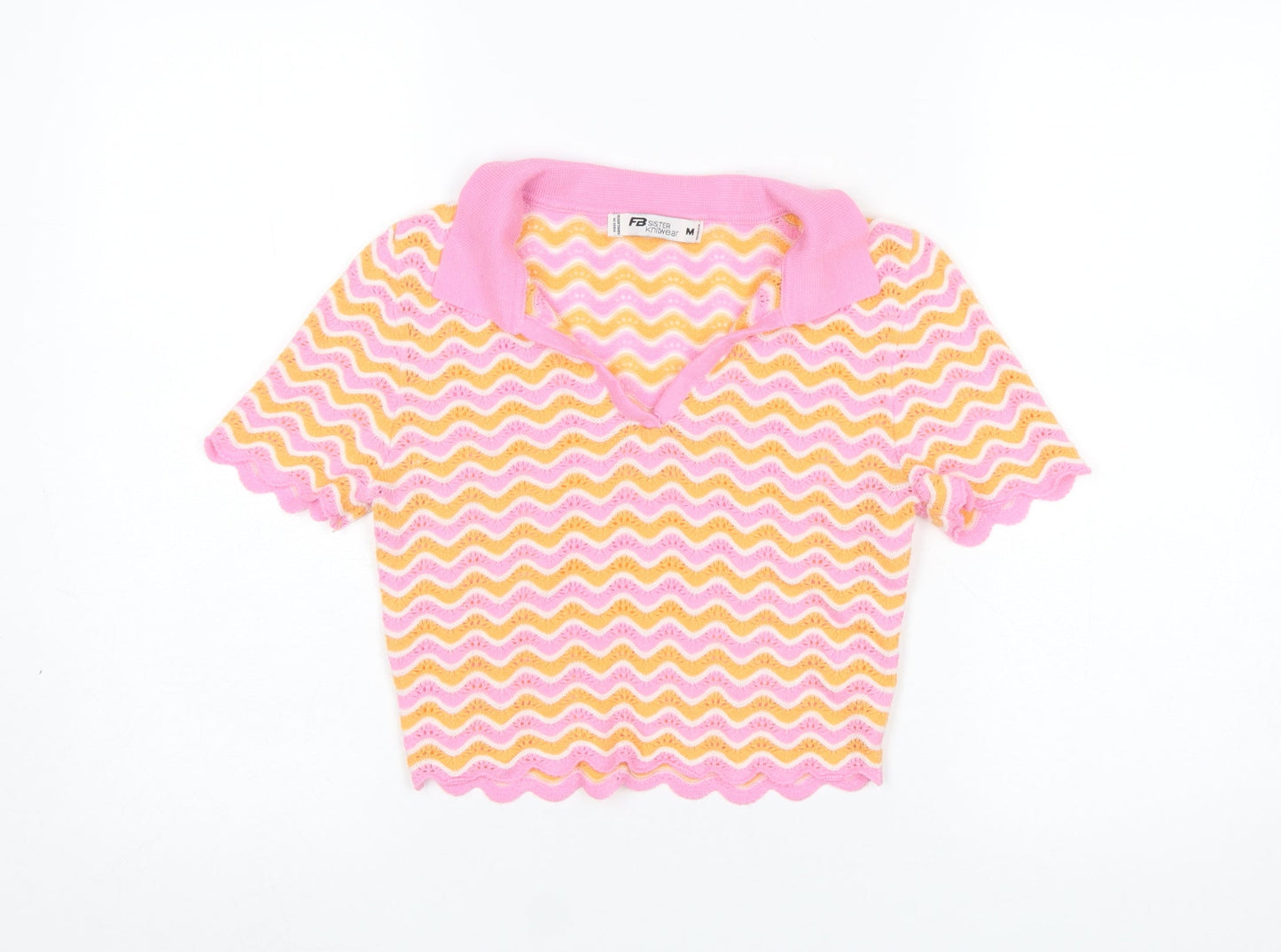 FB Sister Women’s Pink Collared Knit Pullover Jumper M Retro Style