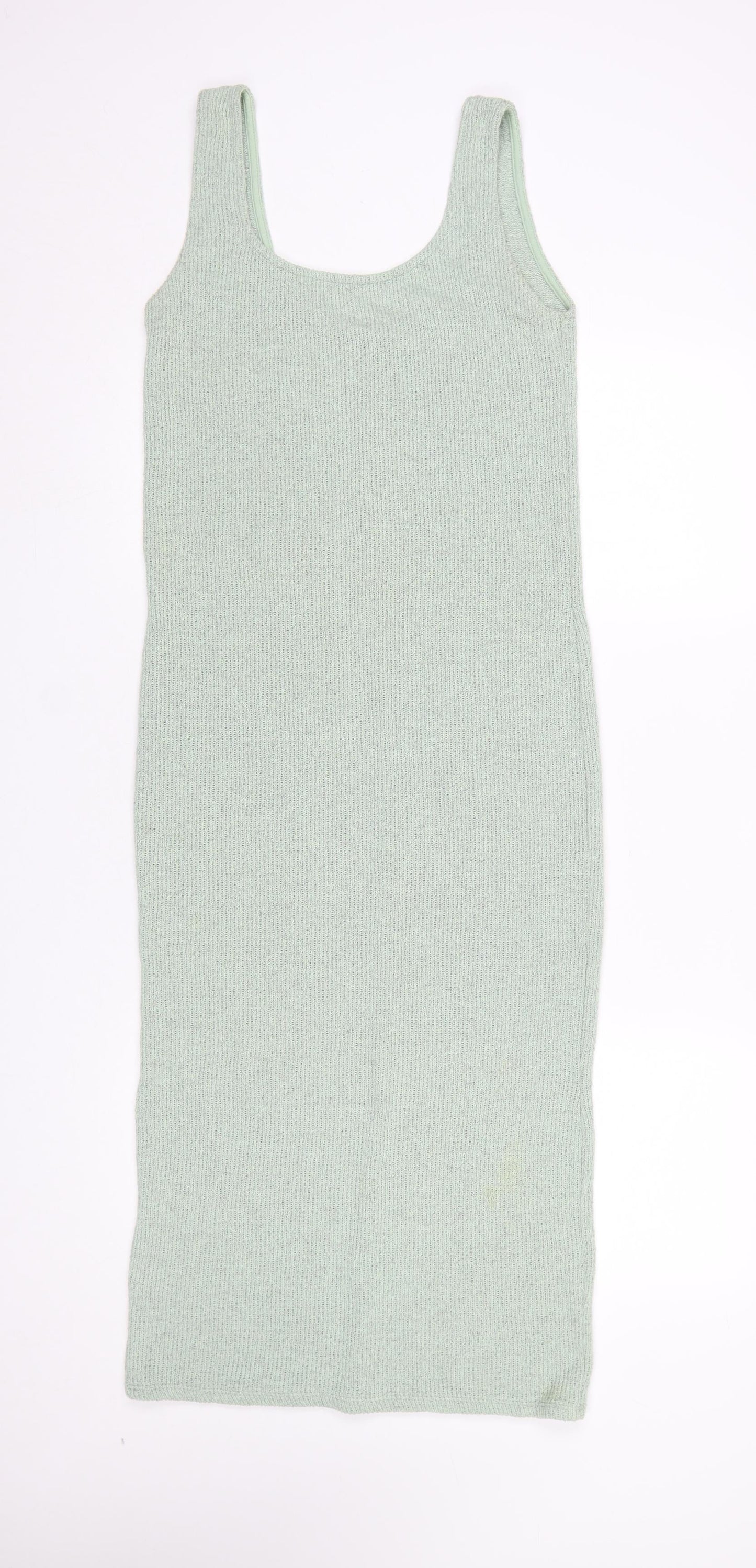 Zara Women Green Knit Tank Dress Size S Sleeveless Scoop Neck