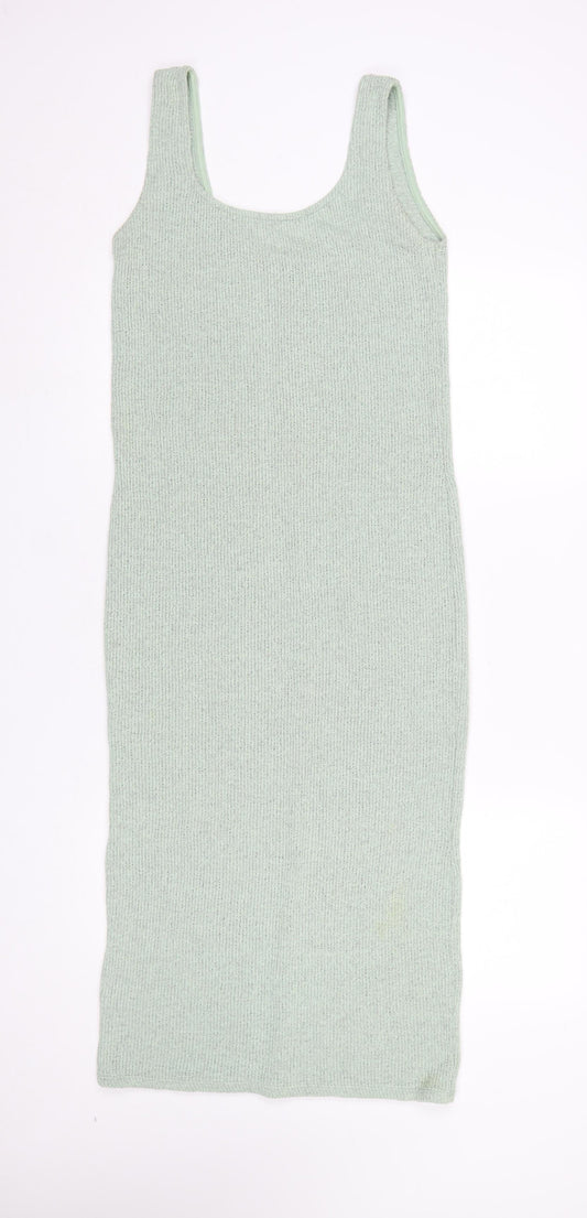 Zara Women Green Knit Tank Dress Size S Sleeveless Scoop Neck