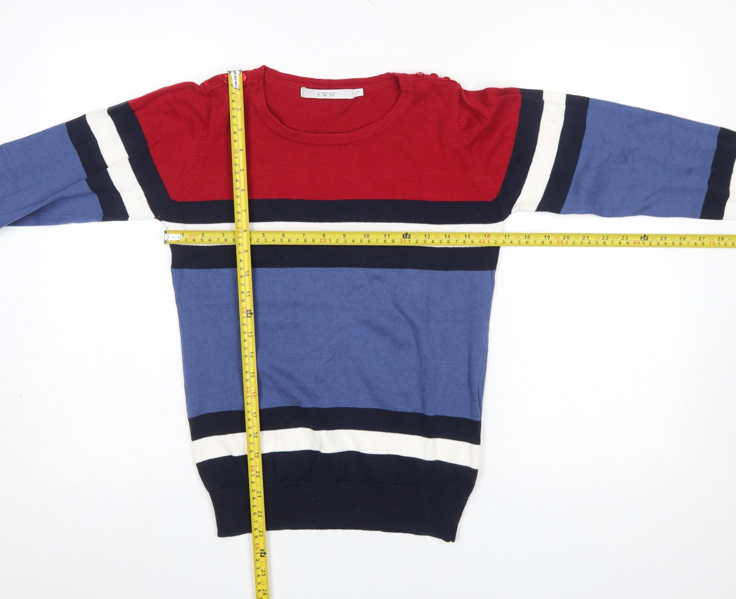 EWM Women's Multicoloured Striped Cotton Crew Neck Jumper Size S 10-12