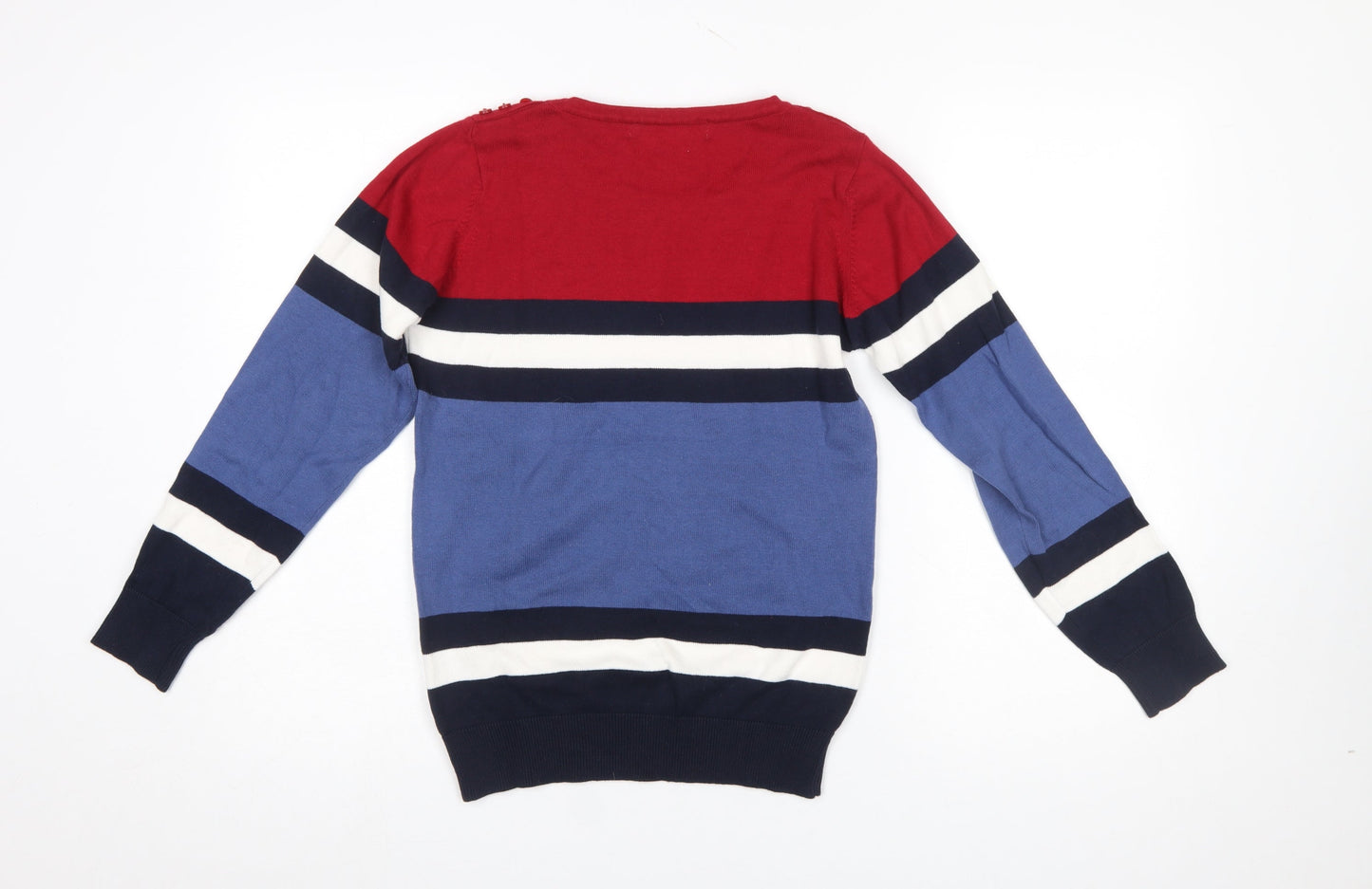 EWM Women's Multicoloured Striped Cotton Crew Neck Jumper Size S 10-12