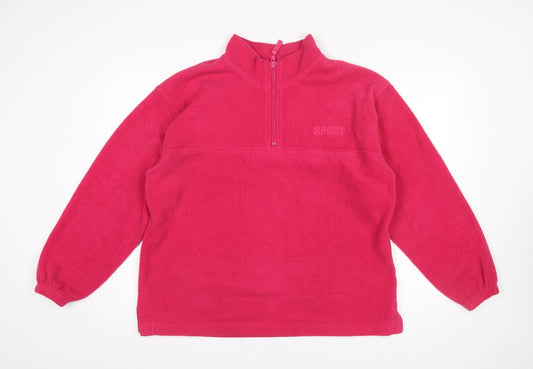 St. Bernard Womens Pink Fleece 1/4 Zip Pullover Sweatshirt Size 14-16