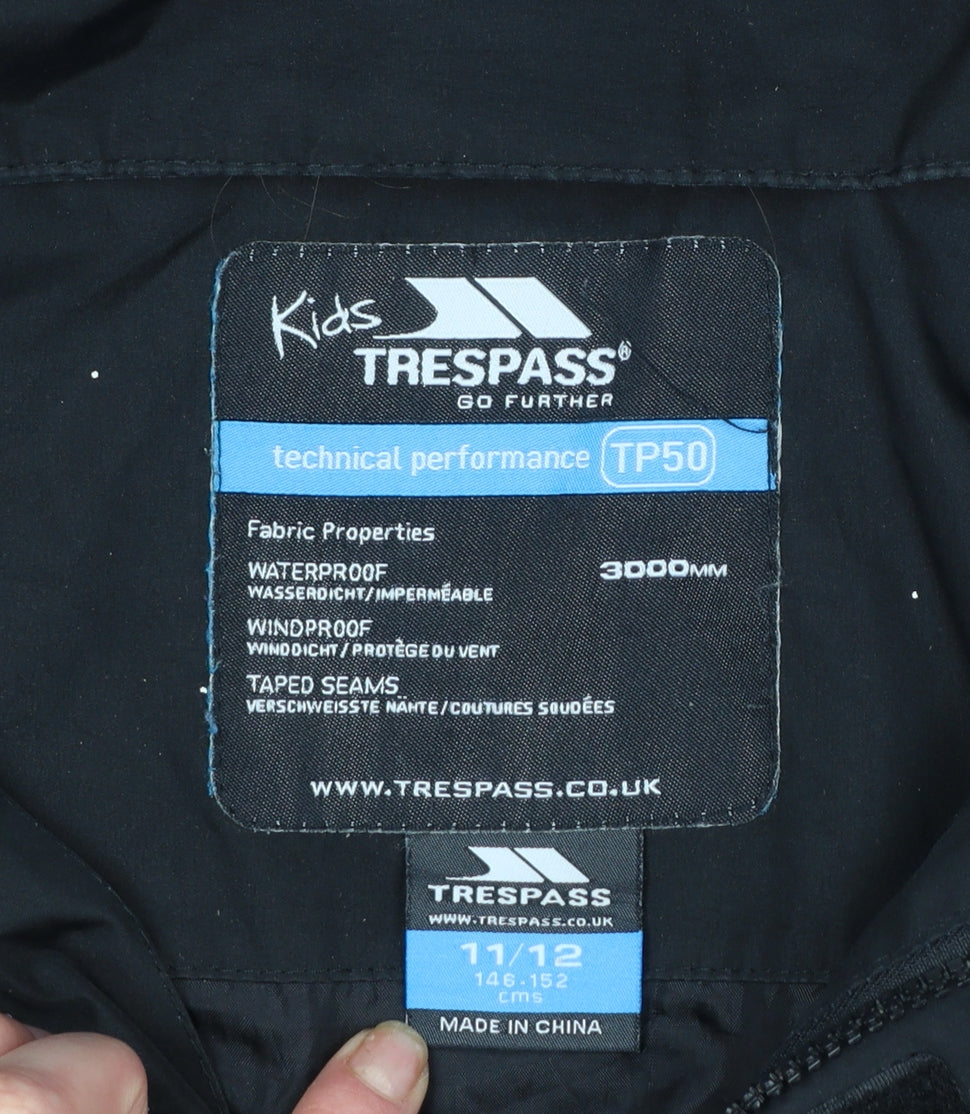 Trespass Boys Black Waterproof Hooded Parka Jacket 11-12 Years