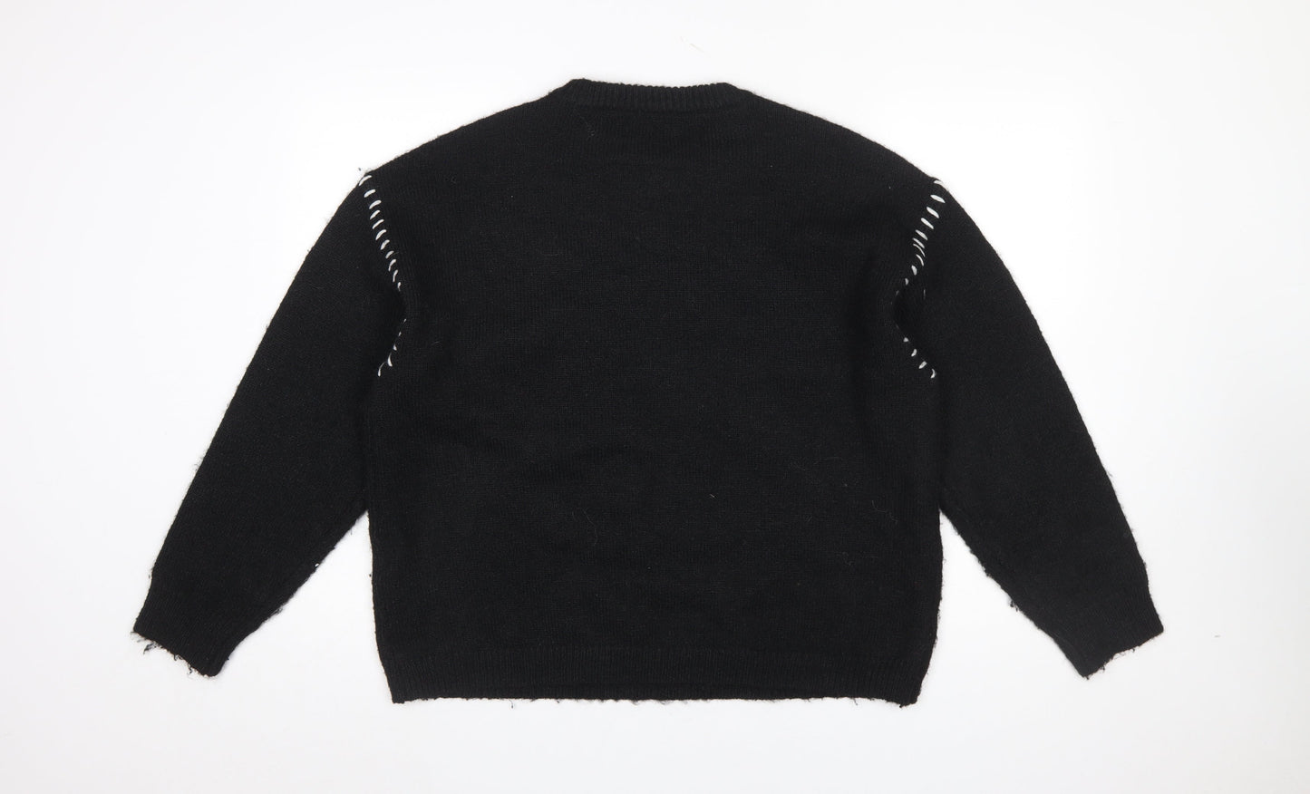 Pieces Women’s Black XL Crew Neck Knit Jumper with White Stitch Detail