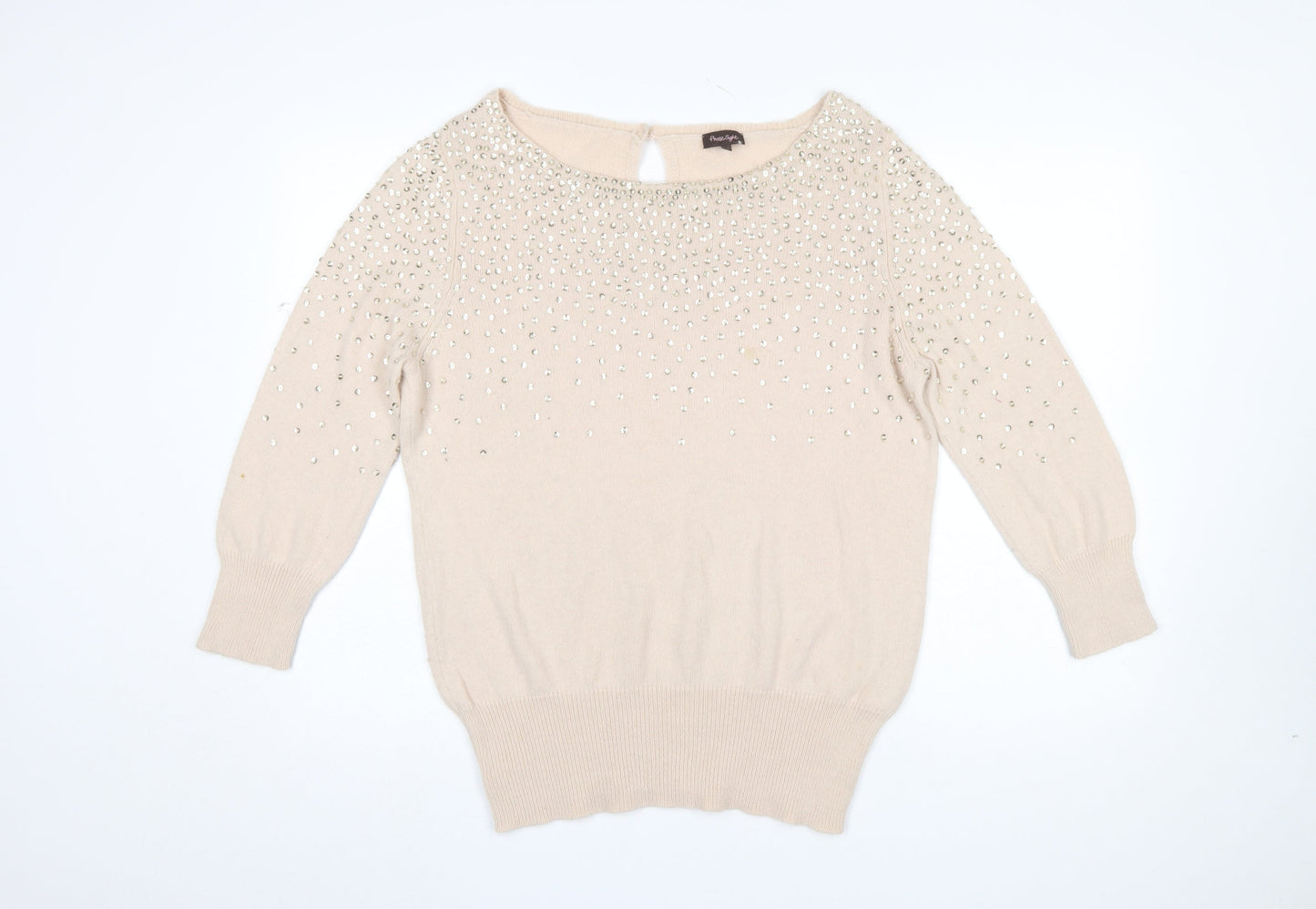 Phase Eight Women’s Beige Beaded Angora Blend 3/4 Sleeve Jumper Size 14