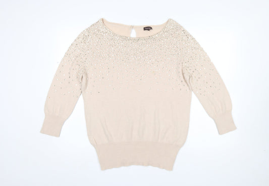 Phase Eight Women’s Beige Beaded Angora Blend 3/4 Sleeve Jumper Size 14