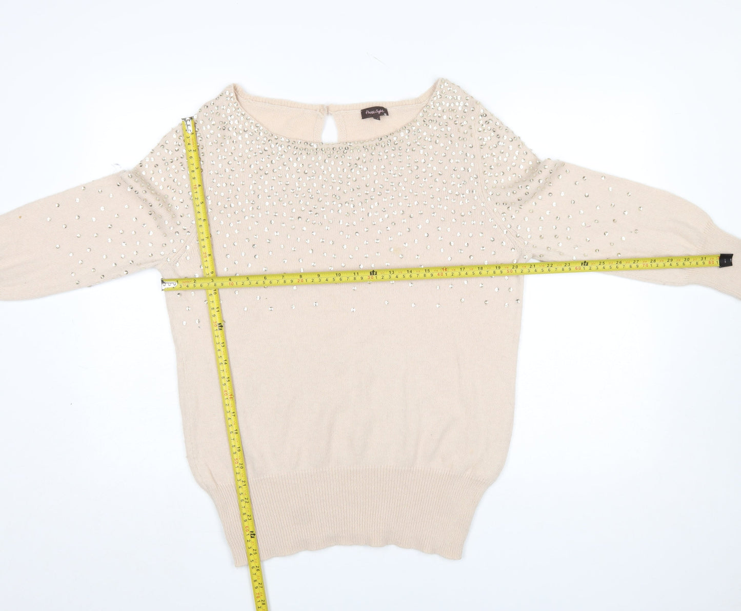 Phase Eight Women’s Beige Beaded Angora Blend 3/4 Sleeve Jumper Size 14