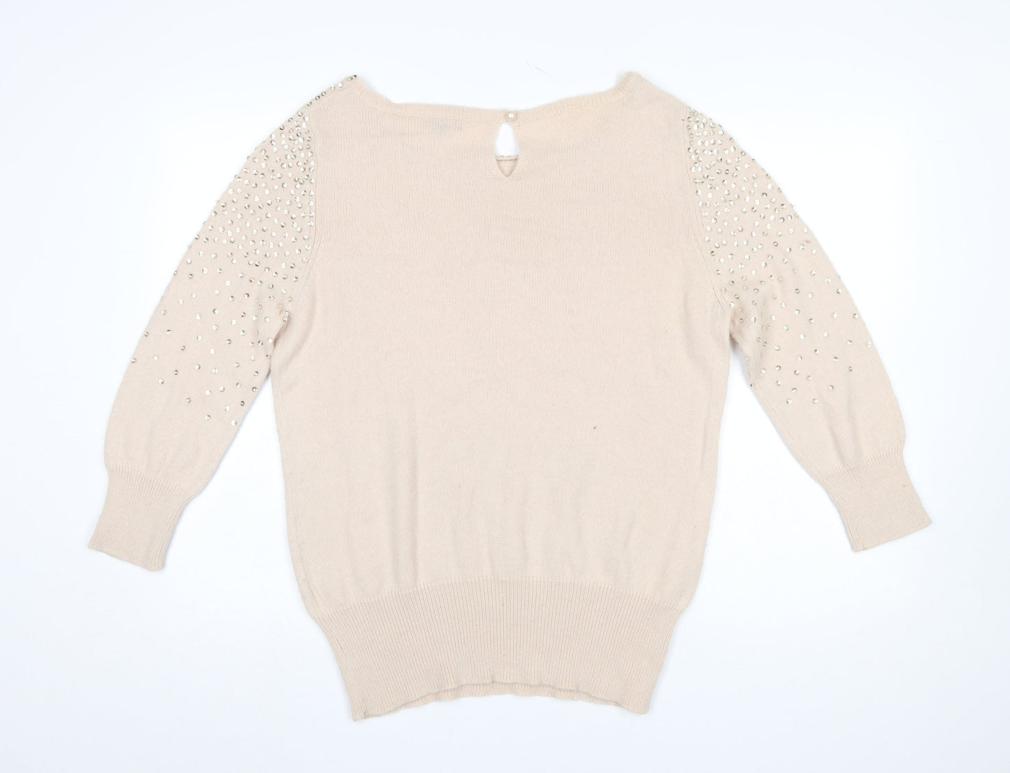 Phase Eight Women’s Beige Beaded Angora Blend 3/4 Sleeve Jumper Size 14