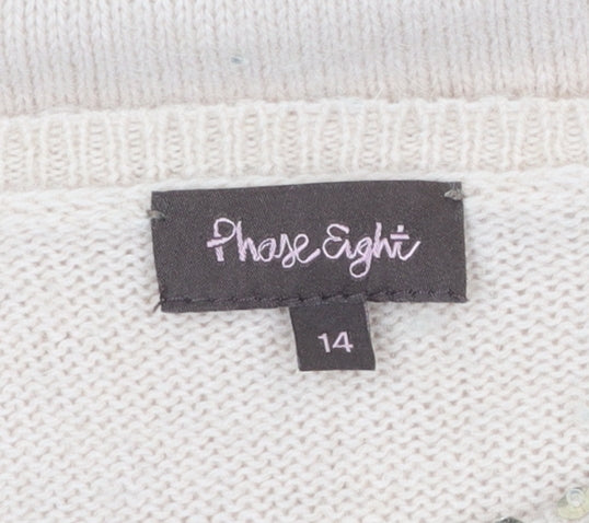 Phase Eight Women’s Beige Beaded Angora Blend 3/4 Sleeve Jumper Size 14