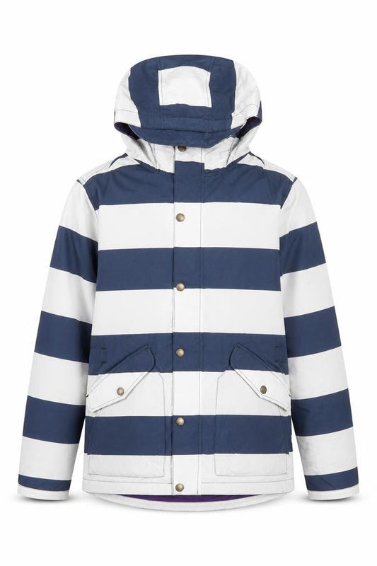 Front view of Johnnie b boys’ blue striped hooded parka jacket 16 years