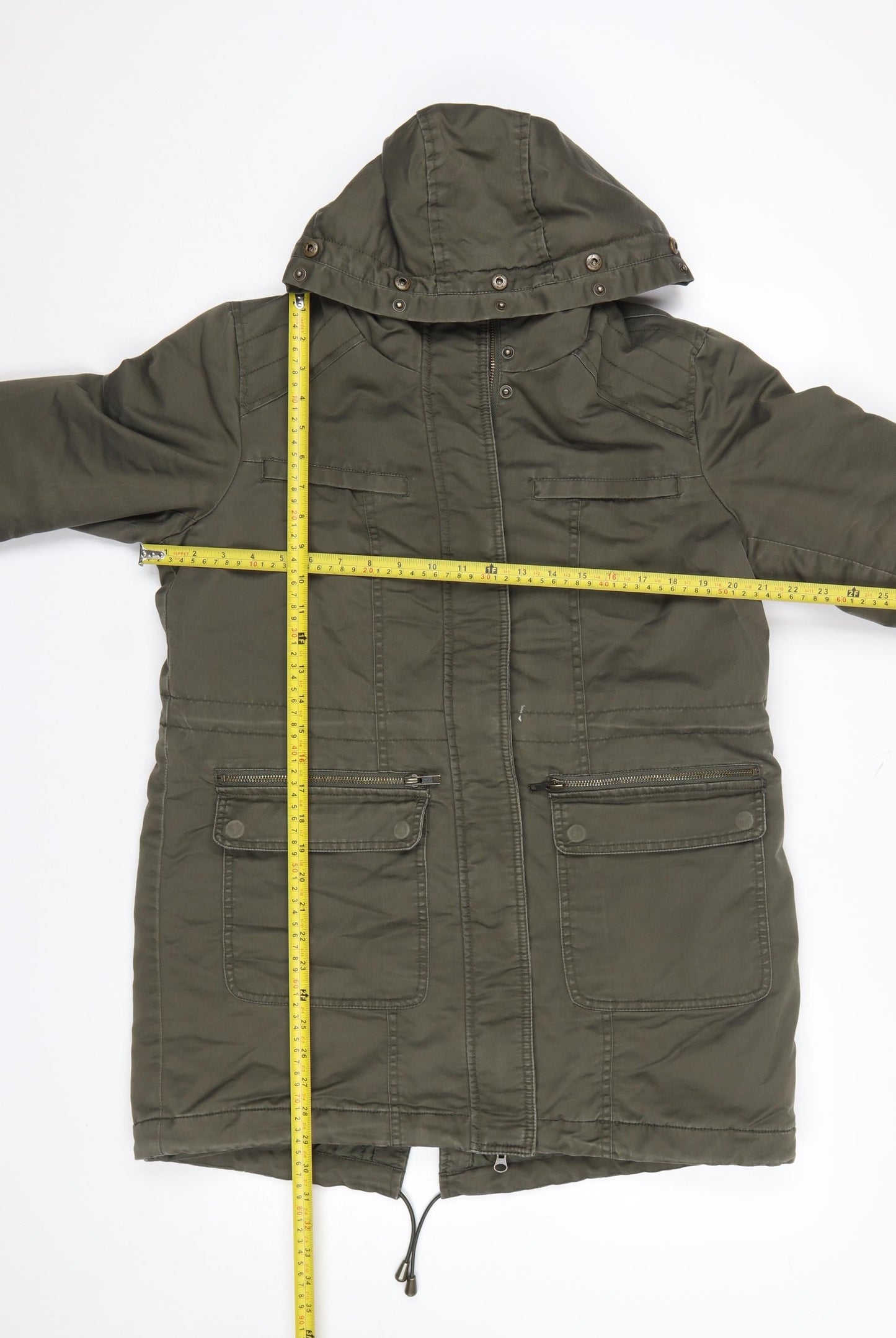 Monsoon Women’s Green Parka Coat UK 14 Hooded Cotton Blend