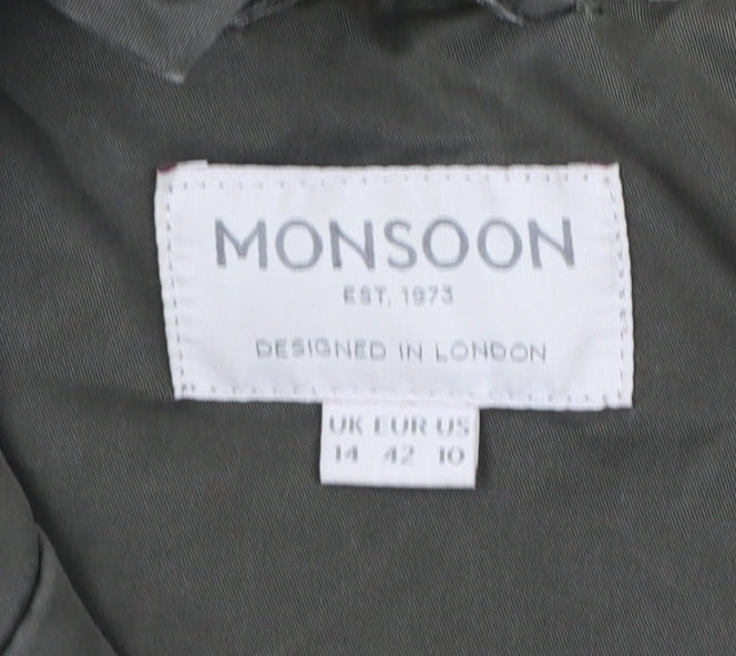 Monsoon Women’s Green Parka Coat UK 14 Hooded Cotton Blend