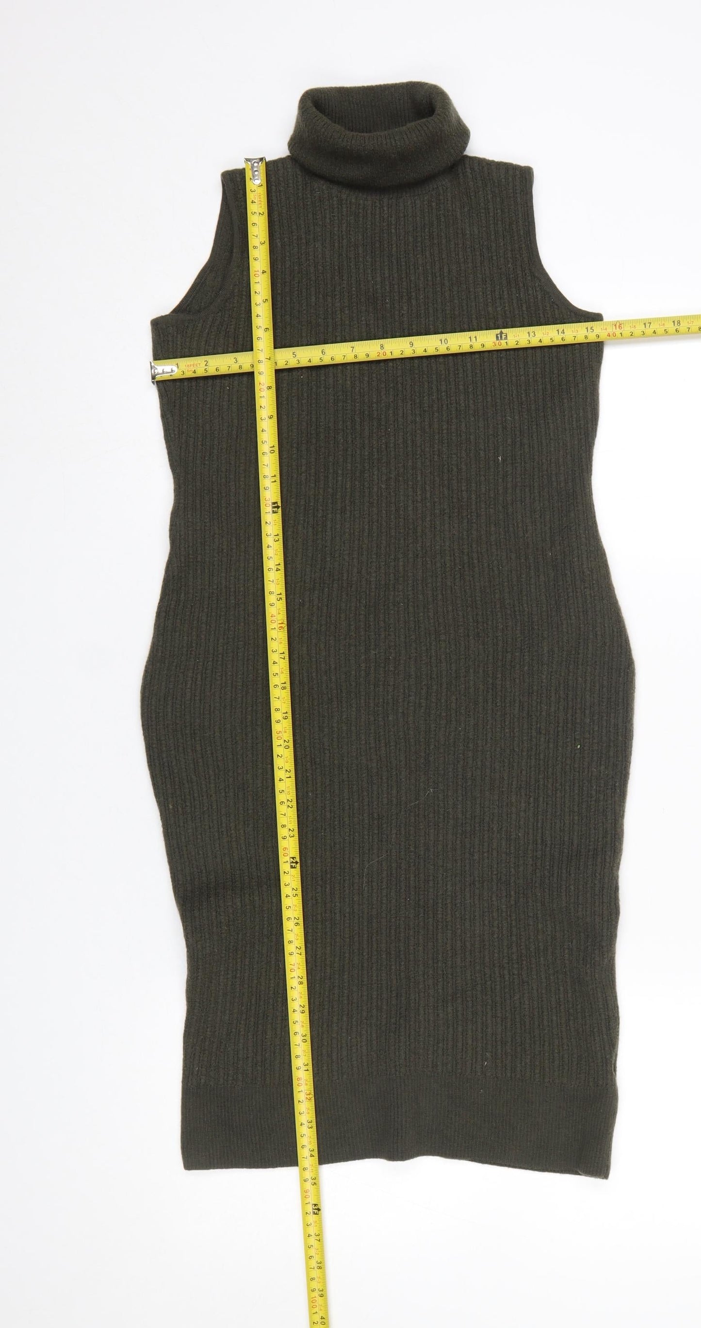 Paraphrase Women Green Wool Sleeveless Roll Neck Bodycon Dress Size 10