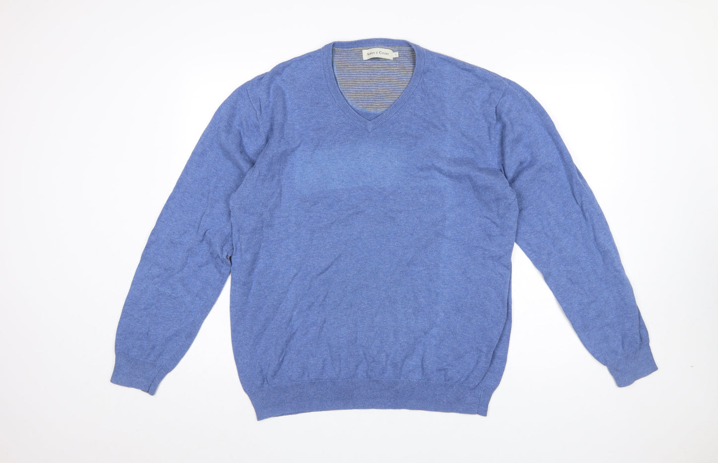 Aspen & Court Men's Blue Cotton V-Neck Jumper Size L