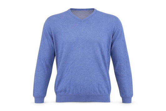 Aspen & Court Men's Blue Cotton V-Neck Jumper Size L