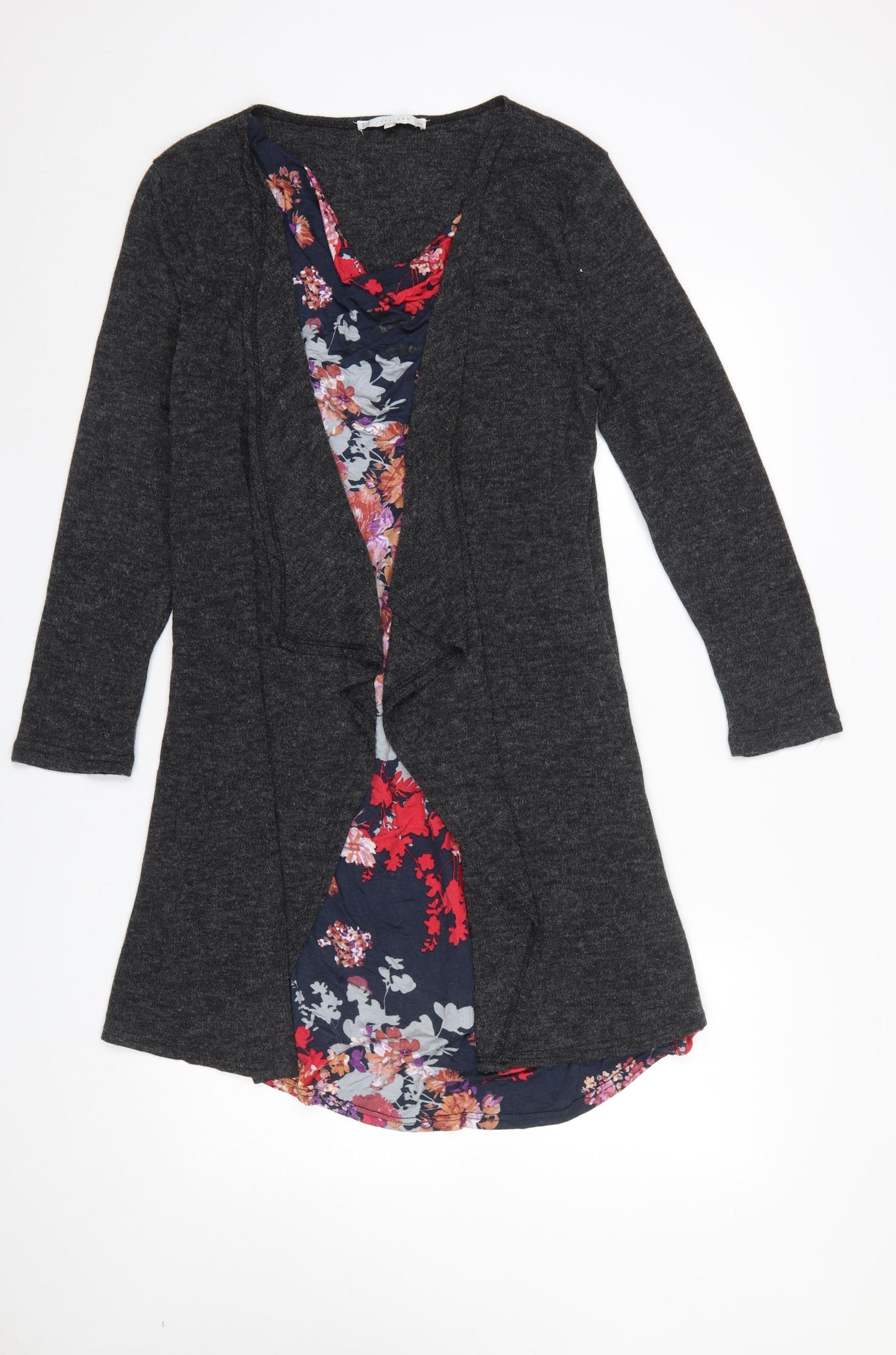 Lakeland Women Dark Grey Longline Open Cardigan L Soft Knit
