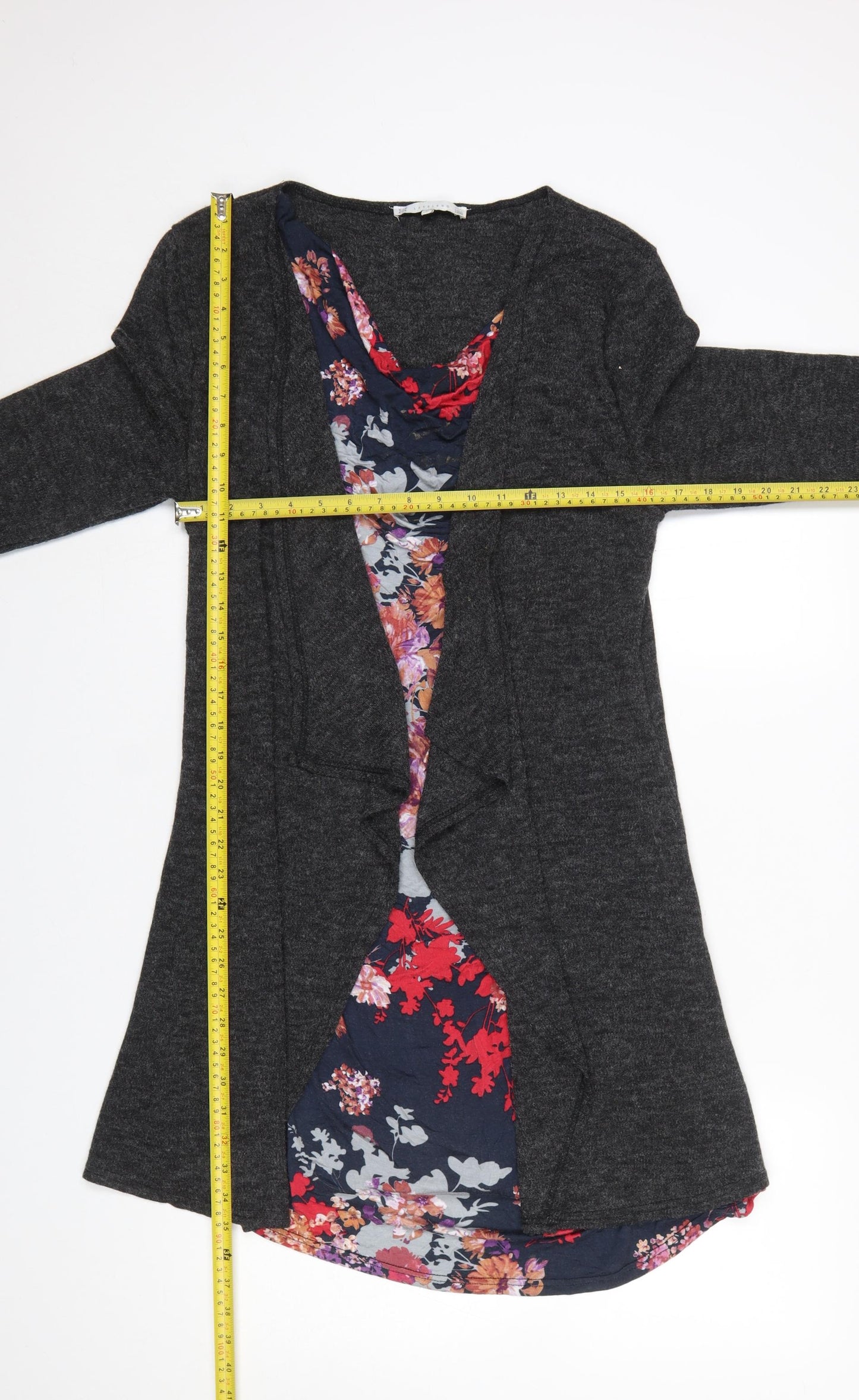 Lakeland Women Dark Grey Longline Open Cardigan L Soft Knit