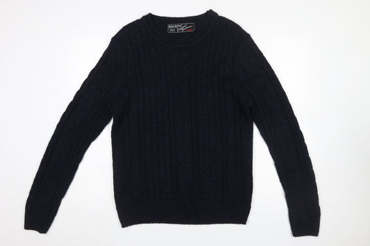 Urban Revival Men’s Black Cable Knit Crew Neck Jumper Size L