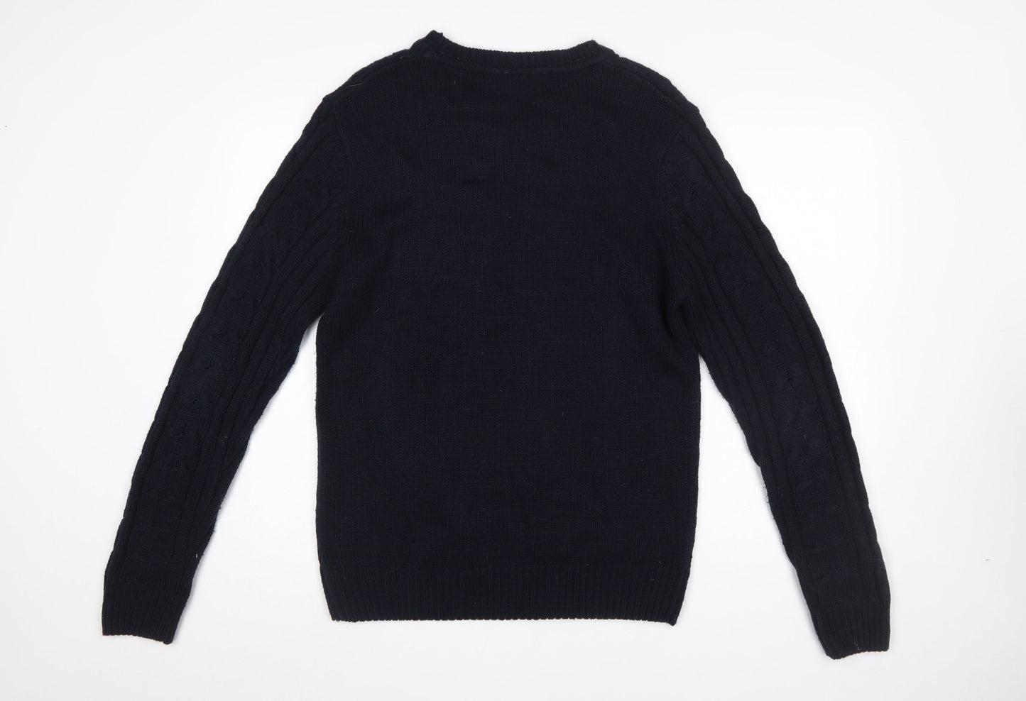Urban Revival Men’s Black Cable Knit Crew Neck Jumper Size L