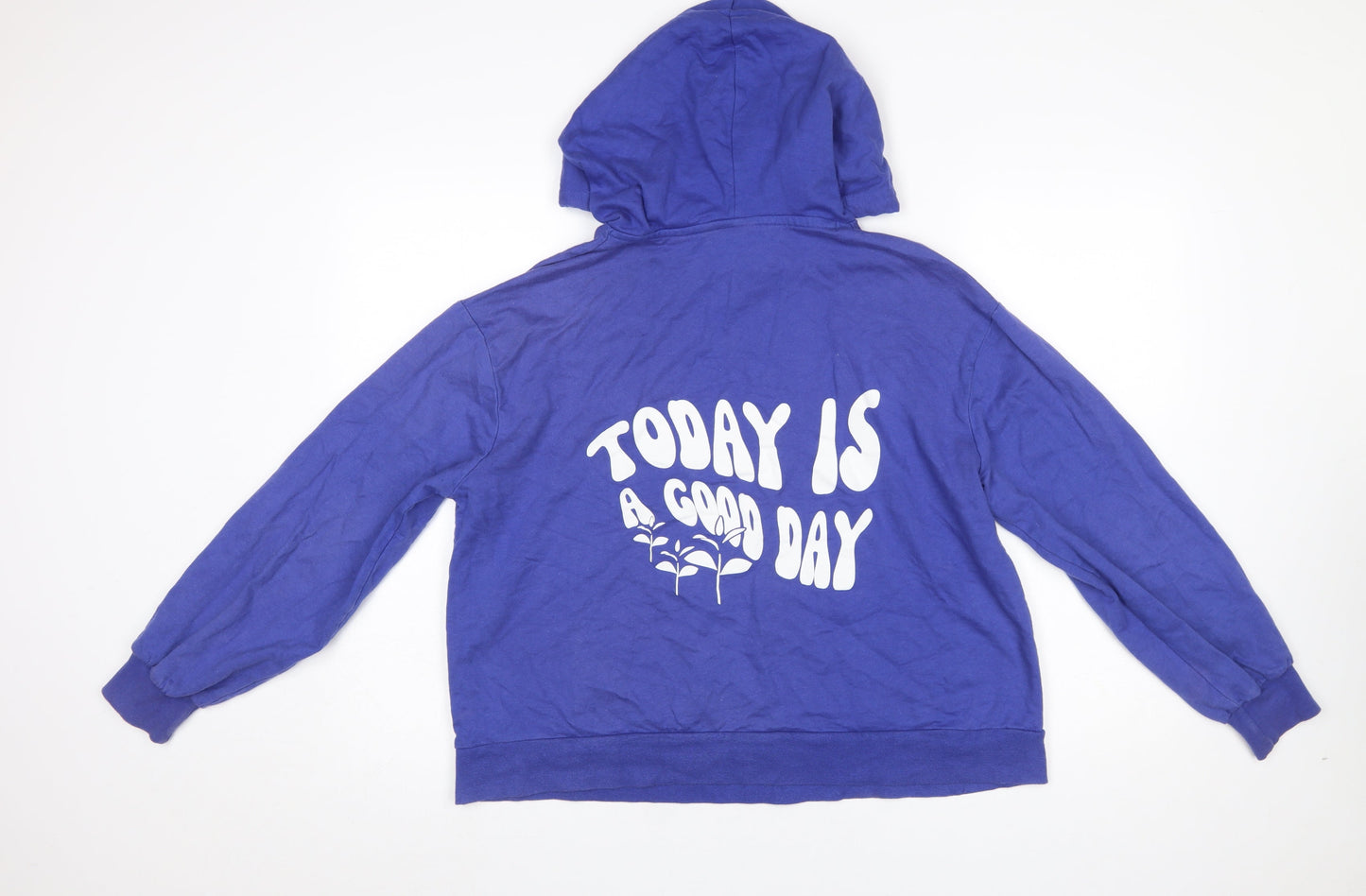 ASOS Women’s Blue Hoodie Size 8 Cotton Pullover with Graphic Print
