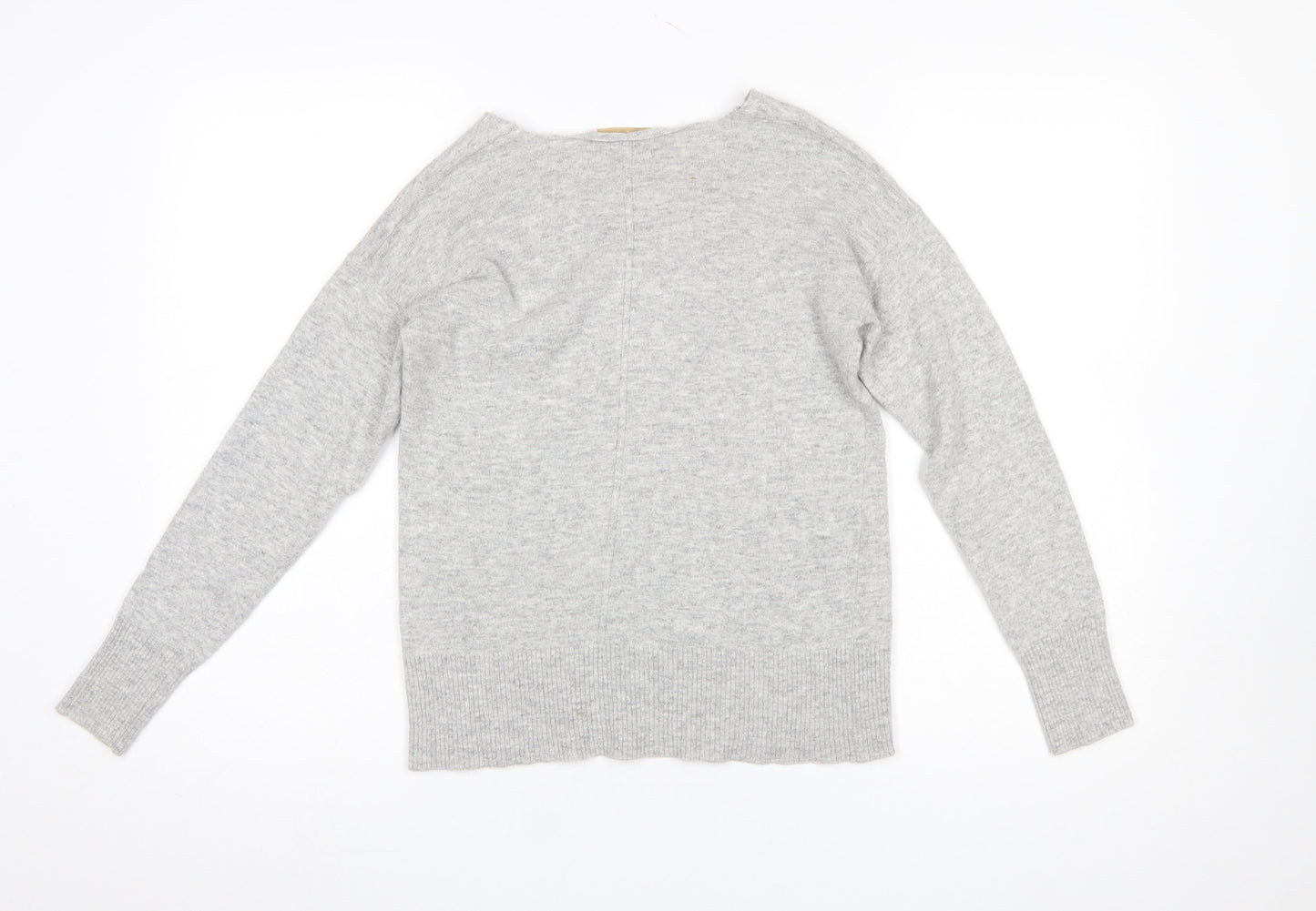 Bianco & Blu Women's Grey Wool Cashmere V-Neck Jumper Size M