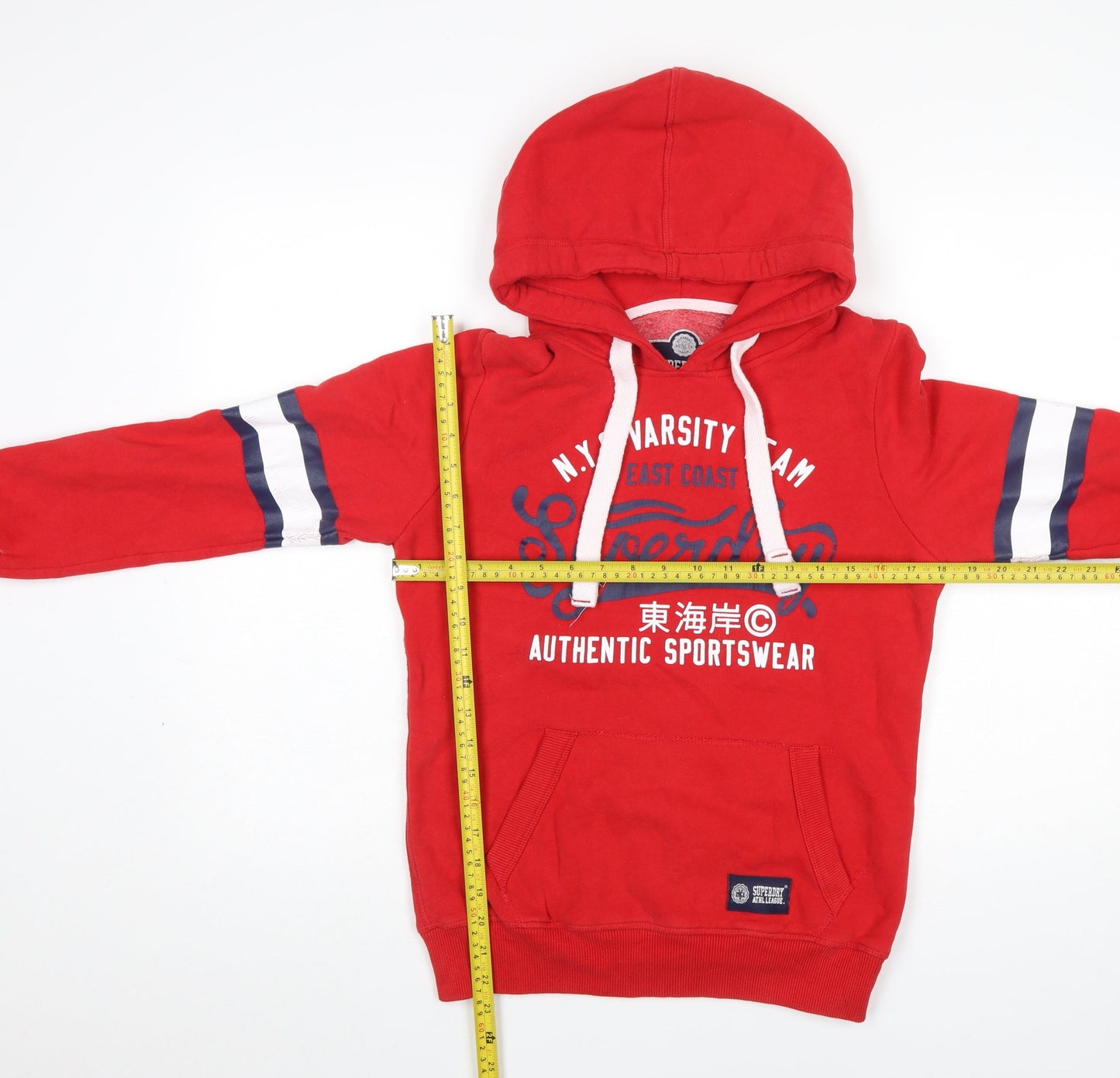 Superdry Women's Red Pullover Hoodie Small Varsity Graphic Sportswear