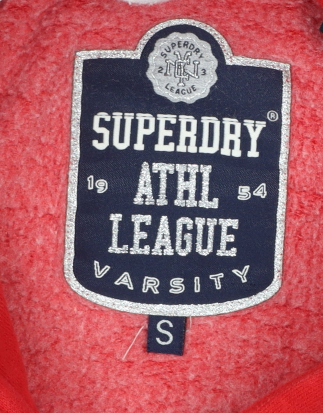 Superdry Women's Red Pullover Hoodie Small Varsity Graphic Sportswear