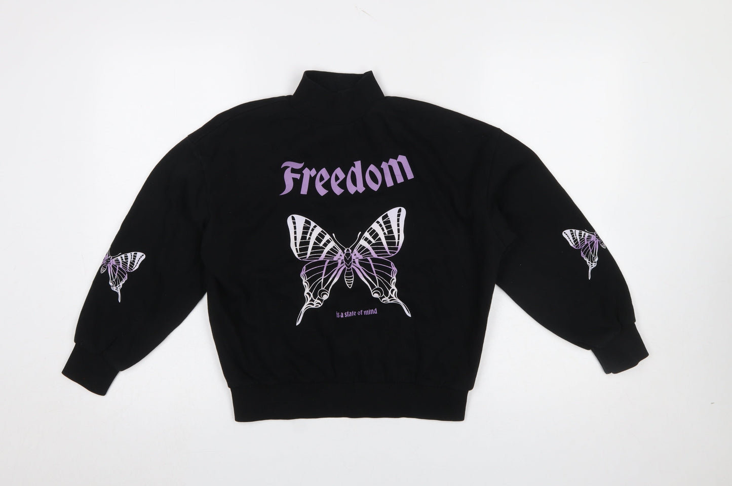 Destination Girls Black Freedom Butterfly Graphic Long Sleeve Pullover 9-10 Years